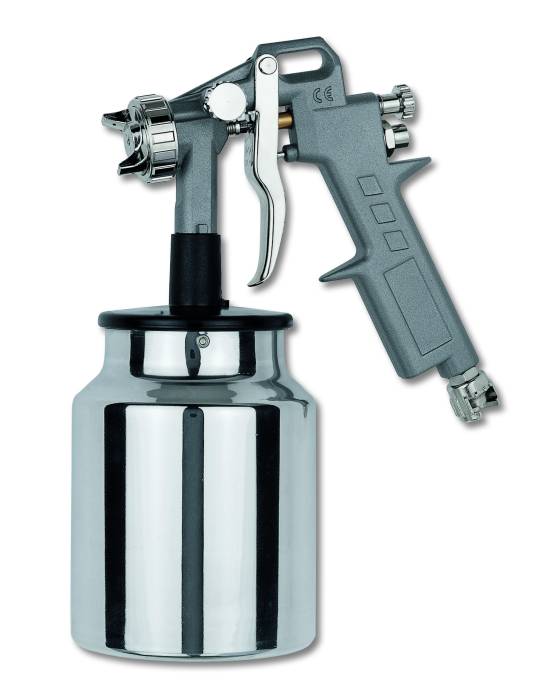 Professional spray gun with fluid cup-rapid hook closing