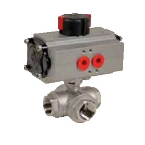 3 ways stainless steel ball valve PN40  with pneumatic actuator